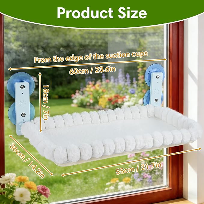 YooxArmor Foldable Cat Window Perch, Cat Bed with Strong Suction Cups & Metal Frame, Window Hammock for Indoor Large Small Cats, Rectangle - Image 2