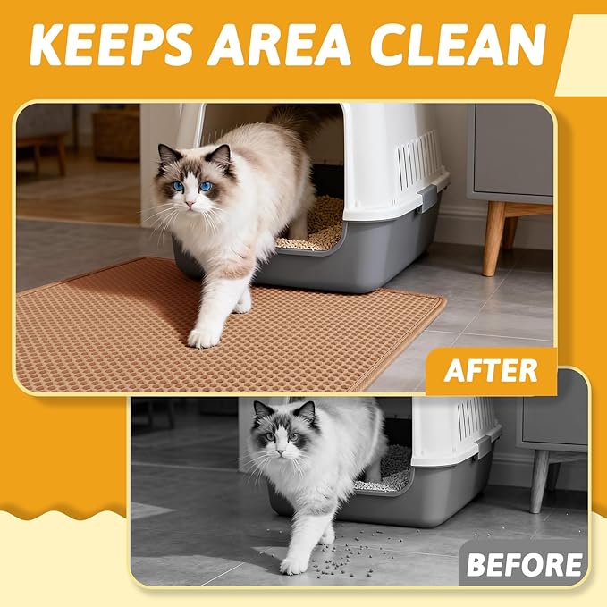 Pieviev Litter Mat, Double-Layer Waterproof Litter Trap, 30" x 24" Brown | Honeycomb Design Catches Scattered Particles to Stop Tracking, Urineproof Base Protects Floors, Easy to Clean - Image 5
