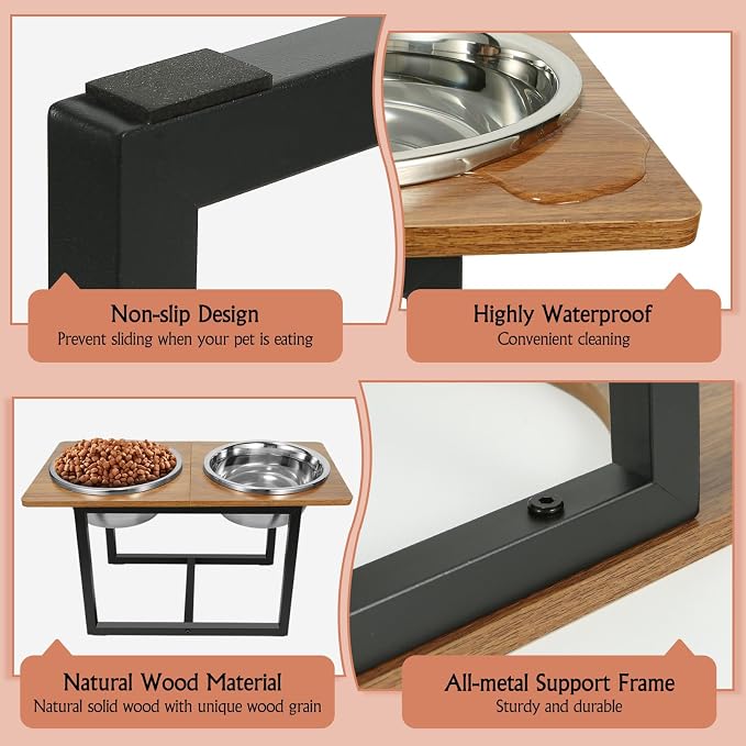 Spacnom Elevated Dog Bowls for Large Dogs, Raised Dog Bowl Stand with Two X-Large Stainless Steel Bowls for Dogs, 3.5L Capacity, Rustic Walnut - Image 5