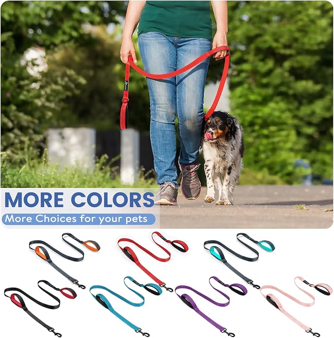 Dog Leash for Large Medium Dogs 6Ft x 1" Reflective Stitching Large Leash with 2 Traffic Padded Handles Dog Lead Rope for Running Walking Training (Light Pink 1 Pack) - Image 7