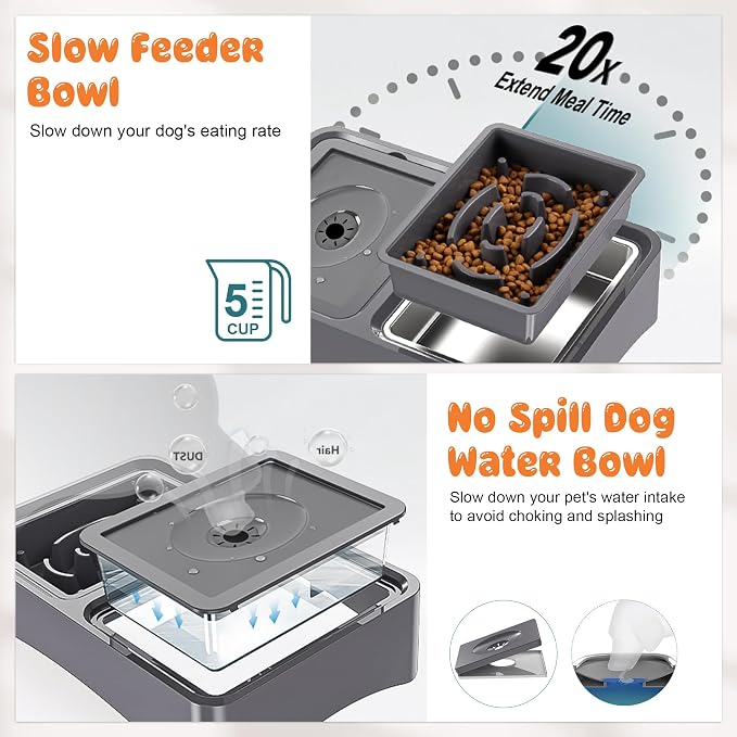 Decflow 3-in-1 Elevated Dog Bowls with 4 Height Adjustable Raised Stand | 304 Stainless Steel No Spill Water Bowl, Slow Feeder Dog Bowls, DIY Stickers, Pet Feeder Set for Small, Medium & Large Dogs - Image 5