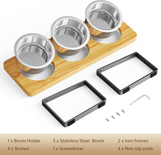 2 Pack Elevated Cat Bowls with 3 Stainless Steel Bowls | 10° Tilted Anti-Vomiting Raised Cat Food Bowl for Small Cats and Puppies Pet Bowl with Stand - Image 7