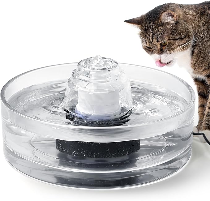 2.7L Glass Pet Fountain –Transparent Glass Cat Water Fountain & Little Dog Drinking Bowl– Automatic Cat Water Dispenser by Cepheus