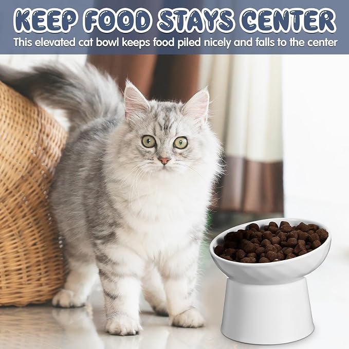 4 Pcs Ceramic Raised Cat Bowls, Elevated Tilted Cat Bowl for Food Water, Stress Free, Backflow Prevention, Dishwasher Microwave Safe, Feeder Dish for Indoor Kitten, Small Dogs(White and Grey) - Image 5