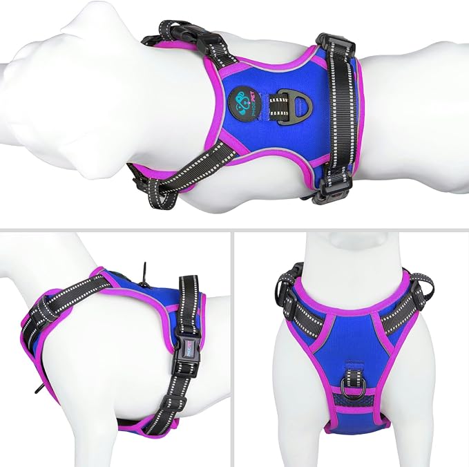 Upgraded No Pull Dog Harness, Reflective Adjustable Vest | with a Training Handle + 2 Metal Leash Hooks+ 3 Snap Buckles +4 Slide Buckles(M, Royal Blue) - Image 2