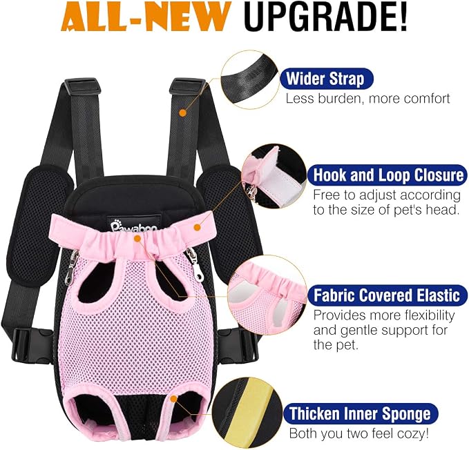 Pawaboo Pet Front Carrier Backpack for Small Medium Dogs | Legs Out Easy-fit,Adjustable Straps,Hands-Free,Soft Padded Support for Travel Hiking Cycling Camping,Pink,S - Image 4