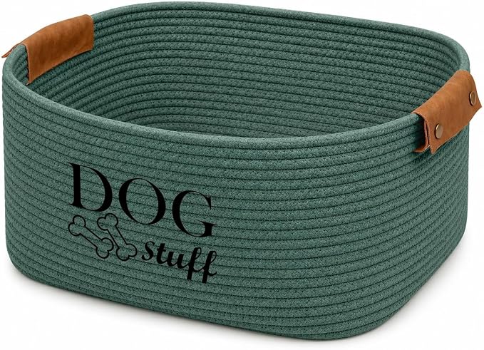 Geyecete Square Dog toy basket storage Cotton Rope Storage Basket Pet/Pet Toy And Accessory Storage Bin Doy Toy Box-Green by Geyecete