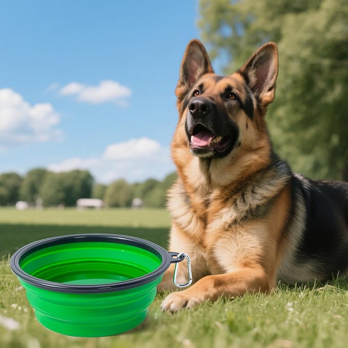 Extra Large Dog Bowl Pet Collapsible Bowls, 2 Pack Collapsible Dog Water Bowls for Large Dogs Portable Pet Feeding Water Dish for Walking Parking Traveling with 2 Carabiners (Blue+Green, Jumbo) - Image 6