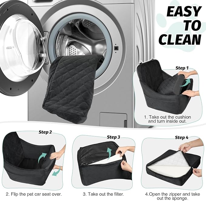 Lealchum Dog car seat for Medium Dogs,Easy to Install with Adjustable Straps,Anti Slip Bottom pet car Bed,Fully Detachable and Washable pet Travel Bed (Black, Medium) - Image 5