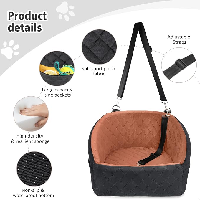 NEEZUKAR Dog Car Seat for Small Medium Dogs,Detachable Washable Dog Booster Seat Under 30lbs, Pet Car Seats Travel Bed with Storage Pockets and Safety Belt(Black/Z) - Image 3
