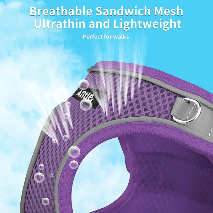 AIITLE Dog Harness and Leash Set, Step-in Puppy Pet Vest, Pure Purple S | Light, Soft, Breathable Air Mesh, Escape-Proof, Easy on and Remove with Hook & Loop, Secure Reflective for Walking - Image 5