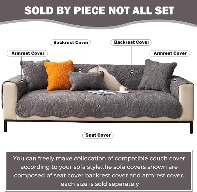 Couch Covers Plush Quilted Sofa Covers for Sectional Sofa Washable | Palm Leaves Couch Cover Chenille Non Slip Sofa Covers Soft Sofa Slipcover Furniture Protector for Pets Kids Children Dogs Cat - Image 2