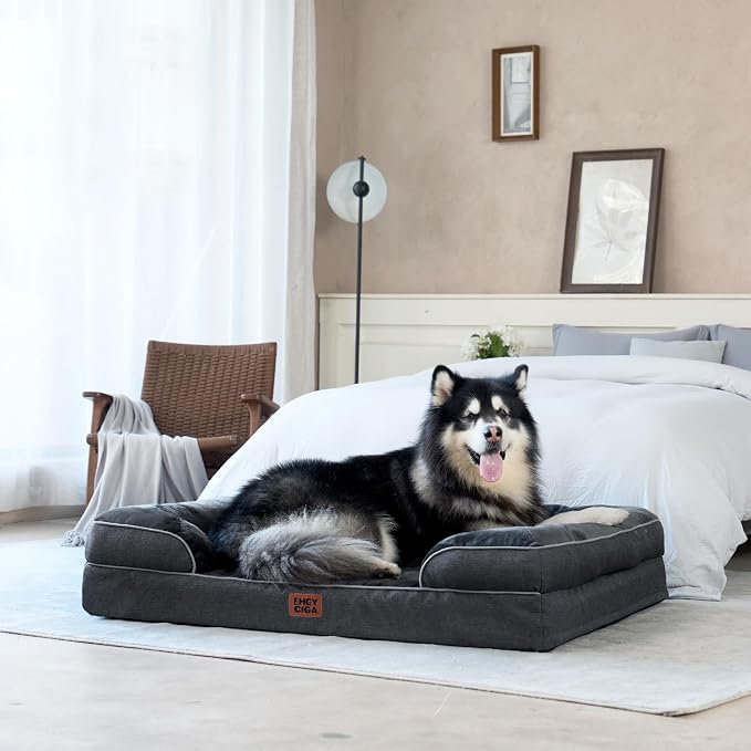 EHEYCIGA Orthopedic Dog Beds Large Sized Dog, Waterproof Washable Pet Bed | Non-Slip Bottom and Egg-Crate Memory Foam Dog Couch Bed with Washable Removable Cover, Dark Grey - Image 9