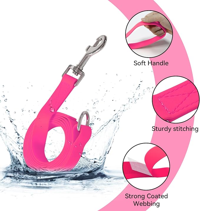 Waterproof Dog Leash, 5/6 FT Durable Odor-Proof Dog Leashes with Strong Metal Hooks Fits Small Medium or Large Dogs (Pink, 5FT - 3/4 inch Width) - Image 2