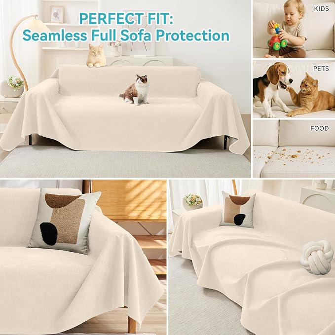 Warmstar Couch Protector from Cat Claws, Waterproof Couch Cover Anti Slip,Couch Cover 3 Cushion Sofa Washable,Anti-Scratch Pet Sofa Cover Heavy Duty,91"X134", Beige - Image 6