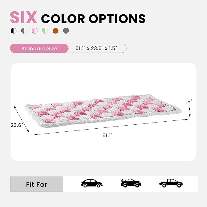 HiPetpy Backseat Dog Bed Mat, Non-Slip Dog Bed for Car Back Seat, Soft & Cozy Dogs Blanket, Washable Travel Pet Mat Seat Protector for Cars, SUVs, Trucks (Pink/White, 51.1" L x 23.6" W x 1.5" Th) - Image 5