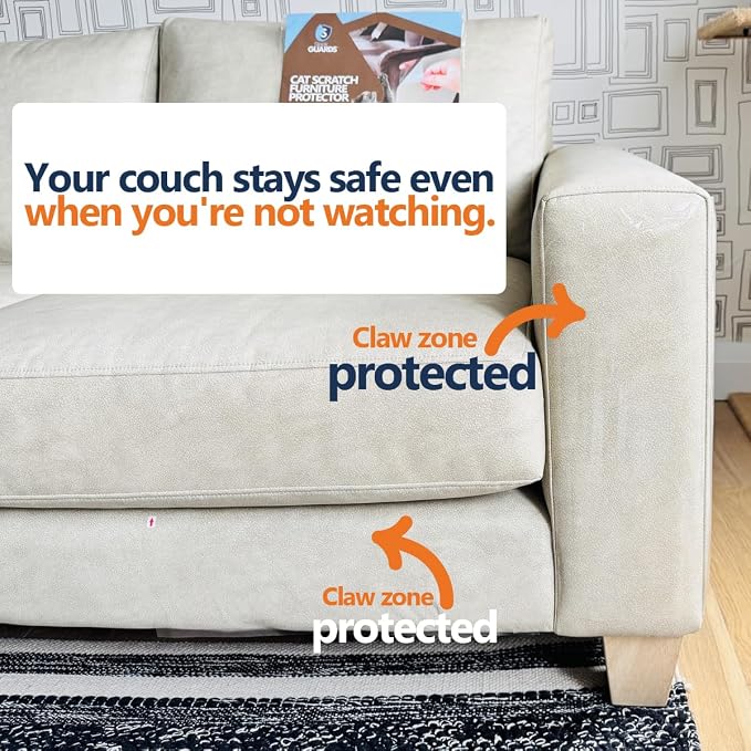 Cat Scratch Furniture Protector, 12-Pack Double-Sided Couch Protector from Cat Claws — Sticky Anti-Scratch Training Tape Sheets for Sofa, Door & Corner, Clear Cat Deterrent - Image 8