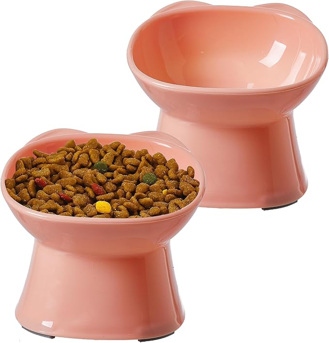 KSIA Klear Elevated Cat Bowls 2 Pack, Tilted Raised Cat Bowl for Food and Water, 4.72" Wide, Whisker Friendly Anti Vomit for Indoor Cats, Microwave and Dishwasher Safe, Pink by Unknown