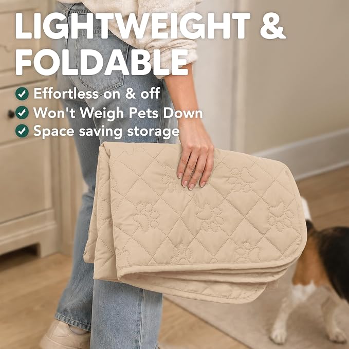 PAWFINITY Waterproof Couch Covers for Dogs, Pet Blanket for Sofa Washable | Paw Print Quilted, Hair Resistant, Anti Cat Scratch, Pee Proof Furniture Protector for 3 Seat Sofa and Bed, 30x70 Inch, Beige - Image 11