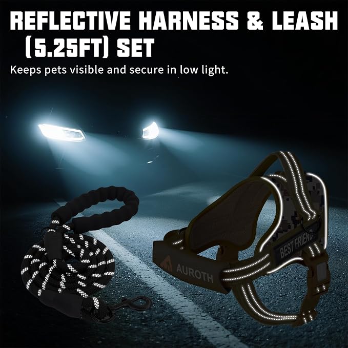 AUROTH Dog Harness and Leash Set Small Sized Dog, No Pull Escape Proof Vest | with Leash Clips, LED light clip, Breathable Mesh Padded No Choke, Easy Walking and Training, Desert Camo, Small - Image 5