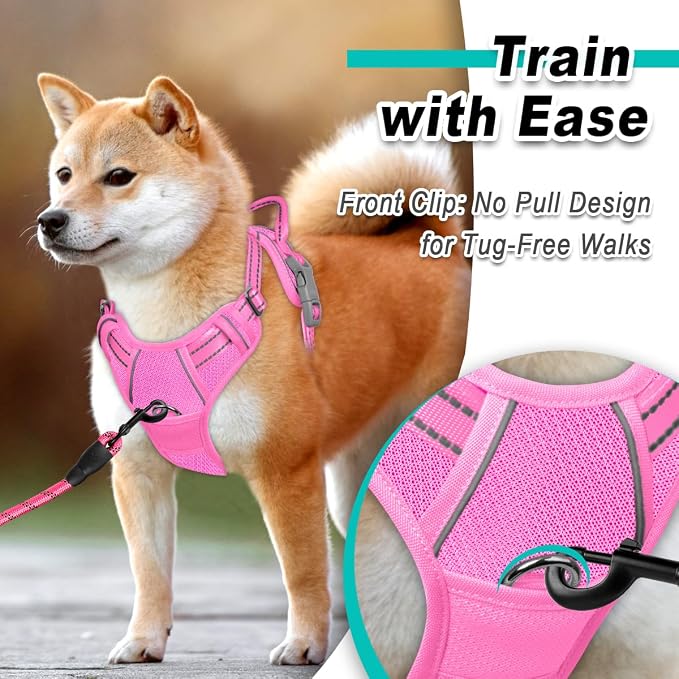BARKBAY Dog Harness for Large Dog No Pull Mesh 2 Clips Dog Vest | Control Handle,Comfort,Heavy Duty,Adjustable Reflective,Perfect for Outdoor Training, Walking,Hiking(L,Pink Mesh) - Image 2