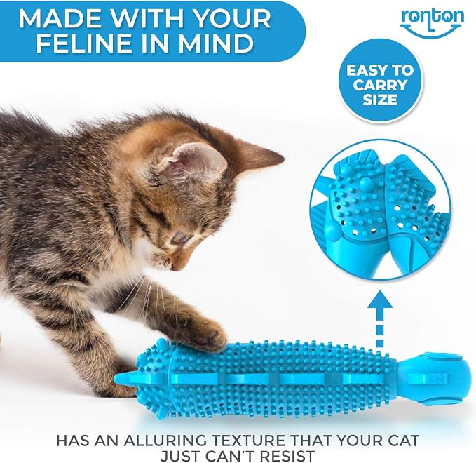 Ronton Cat Toothbrush Catnip Toy - Durable Hard Rubber - Cat Dental Care, Cat Interactive Toothbrush Chew Toy (1 Pack_Seahorse) - Image 5