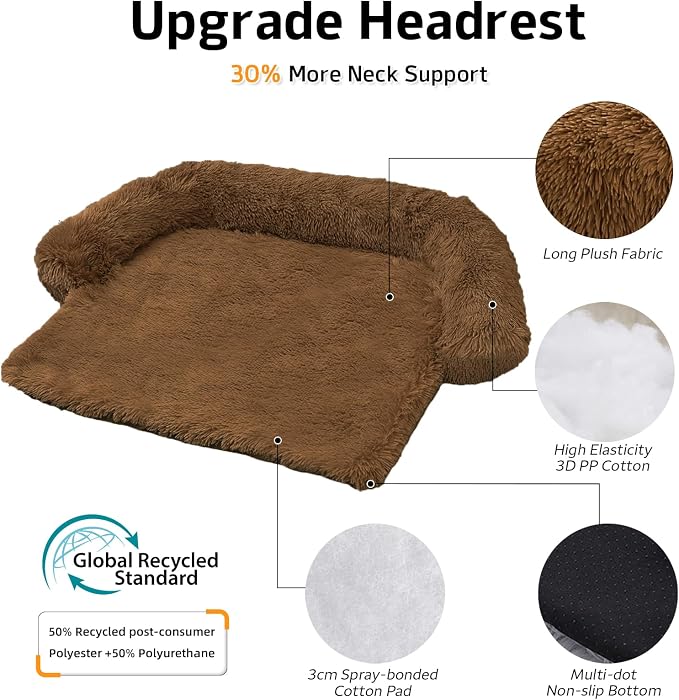 GGIB Calming Dog Bed Fluffy Plush Dog Mat for Furniture Protector with Removable Washable Cover for Large Medium Small Dogs and Cats (Medium, Brown) - Image 2