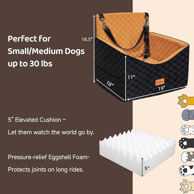 Dog Car Seats for Small Medium Dogs Up to 35lbs | Elevated Dog Booster Seat with Detachable Washable Cover & Cushion | Memory Foam Pet Car Travel Seat with Safety Belt and Storage Pockets - Image 2
