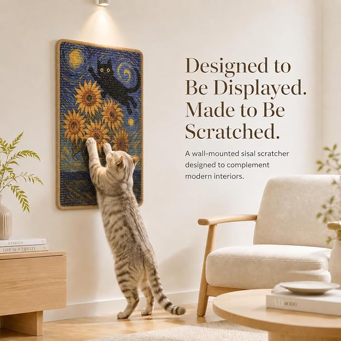 Art Sisal Cat Scratcher Mat, Cat Wall Scratchers for Indoor Cats | Wall Mounted Cat Scratcher, Natural Sisal, No-Drill Hook & Loop Setup, Wall or Floor Use, 23.6 x 15.7 Inch, Sunflower - Image 8