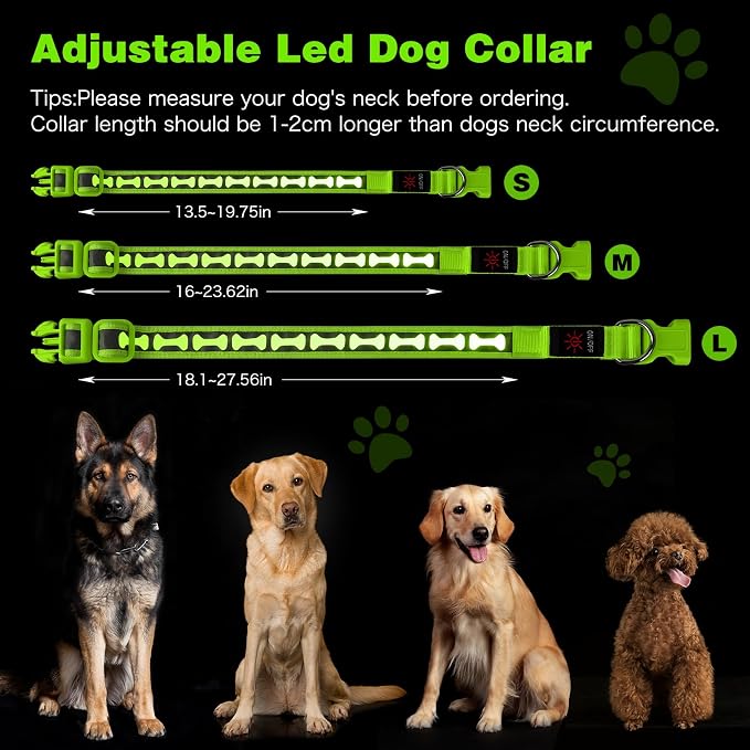 Flashseen LED Dog Collar Light Up USB-C Rechargeable (Green, Medium) | Glow in the Dark Collar for Night Walking, Adjustable Waterproof Visibility Glowing Collars for Dogs - Image 5