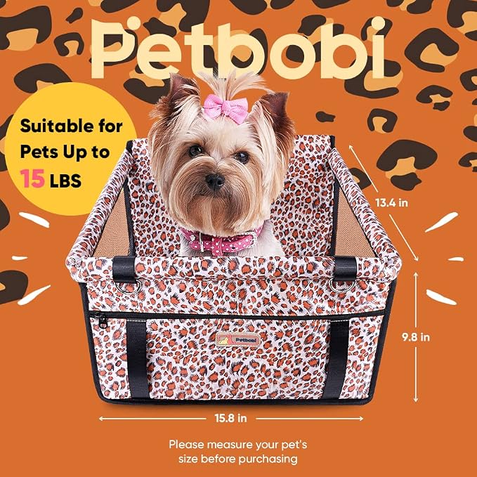 Petbobi Small Dog Car Seat, Dog Car Booster Seat for Small Medium Dogs 5-15 lbs, Foldable Front Seat Safety with Sturdy PVC Tube Frame, Breathable Mesh, Leopard Print | Leopard Print, Water-resistant Oxford fabric, PVC Tubes, Folds Flat, Clip-on Leash ... - Image 2