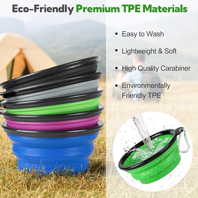 Collapsible Dog Bowl for Travel,2-Pack 12oz Pet Portable Water Food Bowls | Silicone Pet Foldable Bowl with 2 Carabiner Clips, Travel Water Bowl, Food Dishes Bowl, for Camping, Hiking, Walking - Image 6