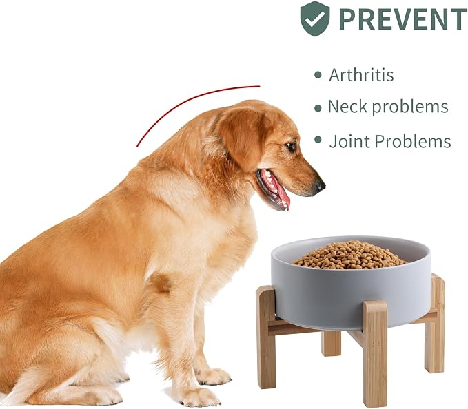 Grey Raised/Elevated Ceramic Dog Bowl for Medium Large Sized Breeds,Large Dog Food Water Bowl with Stand,8 in Non Slip Heavy Weighted 1800ml/ 7.6 Cups/60 OZ - Image 6