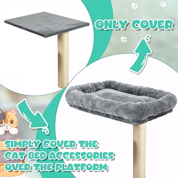 Abbylike 2 Pcs Cat Tree Replacement Bed Covers,15.7 x 15.7 Inch | Elastic Band for Cat Tree Replacement Parts, Grey Plush Perch Shelves Covers, Easy to Clean and Machine Washable - Image 4
