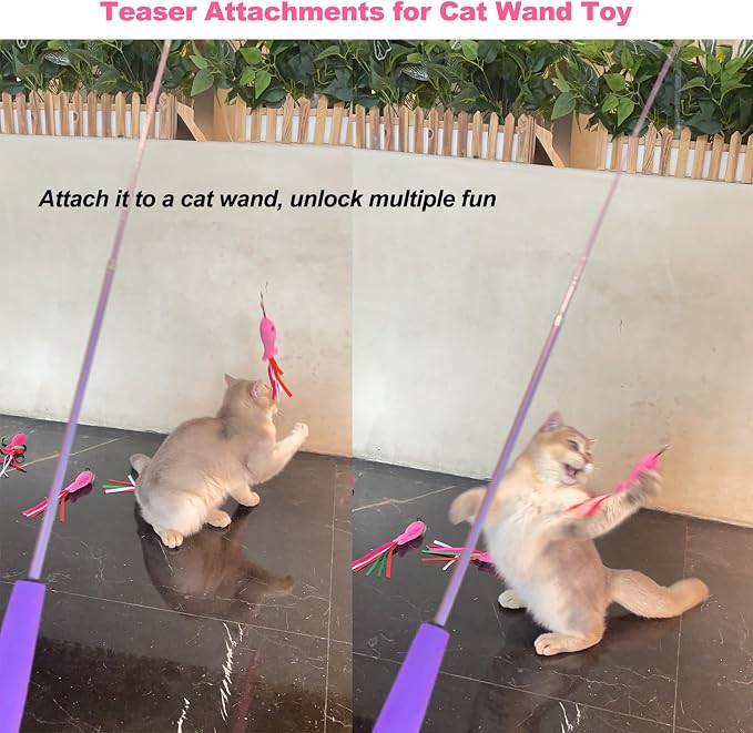 Cat Toys Catnip, 5PCS Floppy Fish Cat Toy Filled Soft Plush, Pink Flopping Fish Chew Kitten Toys, Catnip Wand Toy Attachment with Ribbons, Interactive Cat Toys for Indoor Cats Kitten Play Chew - Image 5
