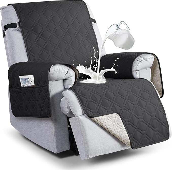VANSOFY 100% Waterproof Recliner Chair Covers Washable, Charcoal Gray, 25" | Non-Slip, Slipcover with Pocket, Furniture Protector, Elastic Straps, Chair Cover for Pets, Dogs by VANSOFYFURNITURECOVERS