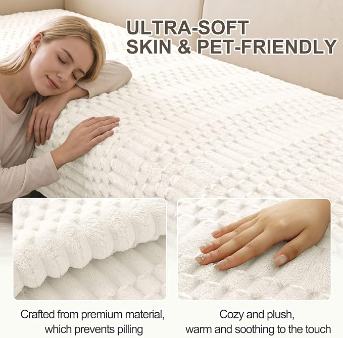 Smiry Waterproof Couch Covers for Dogs Washable, Non Slip Pet Sofa Cover | Plush Scratch Resistant Flannel Furniture Protector for Dogs, White, 36" x 47" - Image 5
