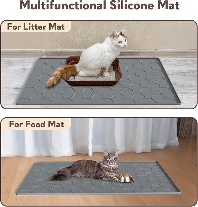 Garoopion Silicone Cat Litter Mat Large 40" X 28", Easy to Clean, Dark Gray | Large Size Waterproof Silicone Mat with Raised Edges, Catch Litter, Protect Floor from Urine, Multi-Use for Dog/Sink/Kitchen - Image 6