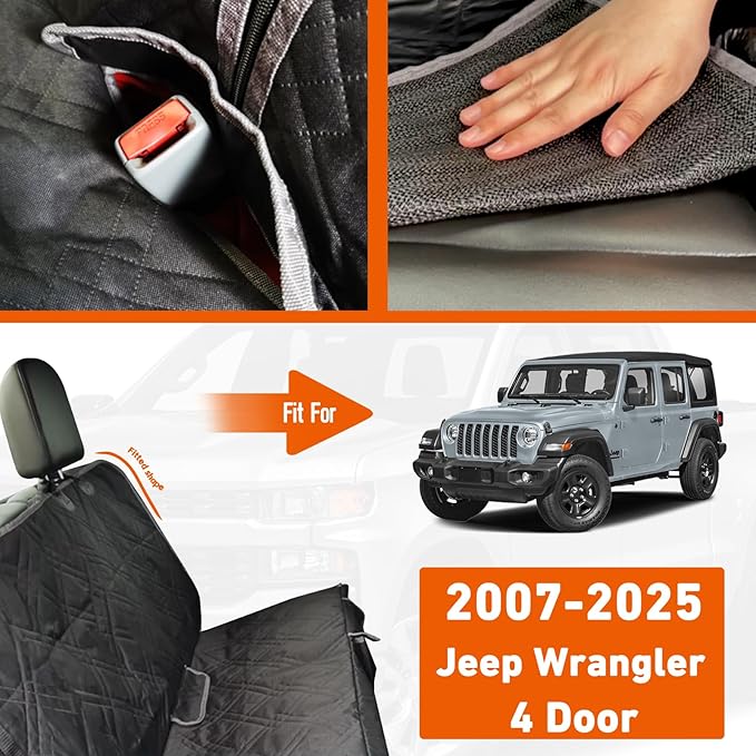 Dog Car Seat Cover for Jeep Wrangler 4 Door 2007-2025 | Waterproof Pet Bench Seat Cover for Back Seat, 600D Heavy Duty Scratch Proof Nonslip Truck Seat Covers for Dogs - Image 2