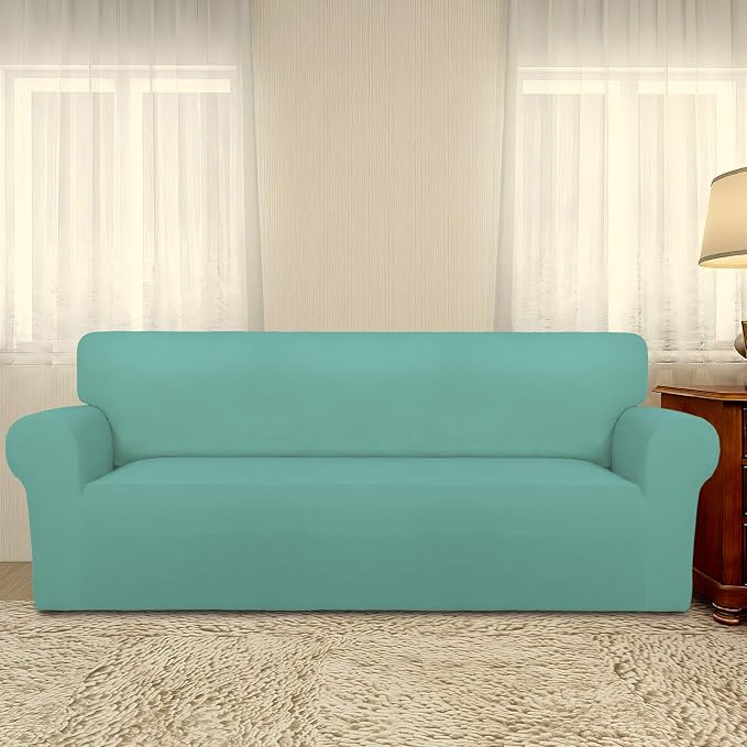 PureFit Stretch Couch Covers for Sofa Large Sofa Slipcovers Cyan | 1-Piece Sofa Cover Washable Soft Couch Protector, Couch Slipcover with Non Skid Foam and Elastic Bottom for Kids, Dogs - Image 2