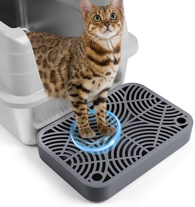 Cat Litter Box Step Non-Slip Cat Step with Filter Function, Dark Grey | Double Layer Litter Box Ramp for Kitten & Elderly Cats, Litter Catcher for Automatic Cat Litter Box, Easy to Clean by Bartuke