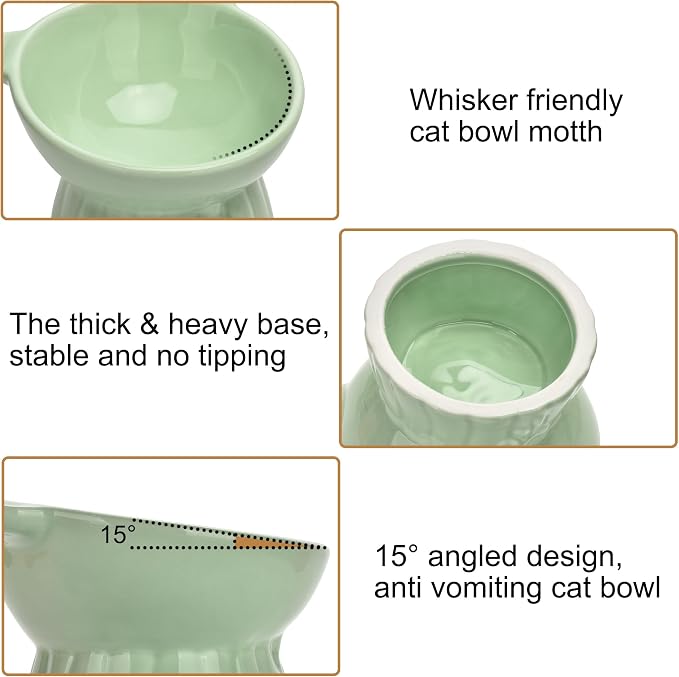 Elevated Cat Food Bowl,8 Oz Ceramic Raised and Tilted Water Bowl,Anti Vomiting and Protect Pets Spines Dishes for Fat Faced Cat, Indoor Cats,Kitten,Small Dog (Pink) - Image 4