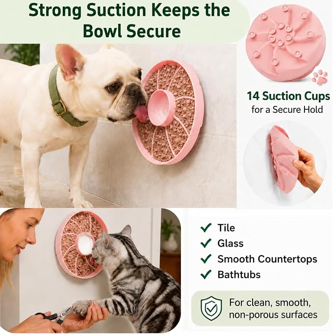 Slow Feeder Dog Bowl Silicone Suction Cup Anti Spill Dogs Cats | strong suction base prevents sliding, extends mealtime, reduces anxiety, textured surface, dishwasher safe - Image 5