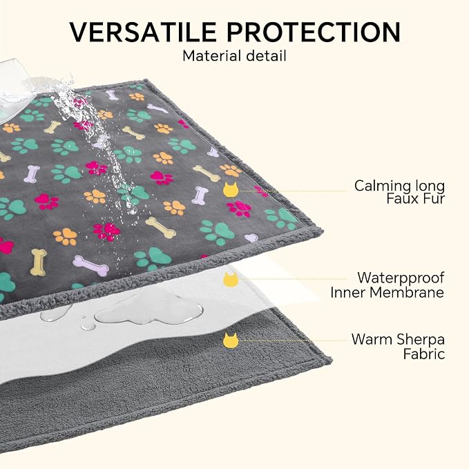 Luciphia Waterproof Dog Blanket Reversible Sherpa Fleece for Large Dogs Cat | Soft Print Pet Blanket Washable Pee Proof, Furniture Protector for Couch Sofa Bed Car, Cozy Throw (57" x 40", Grey Bone) - Image 3