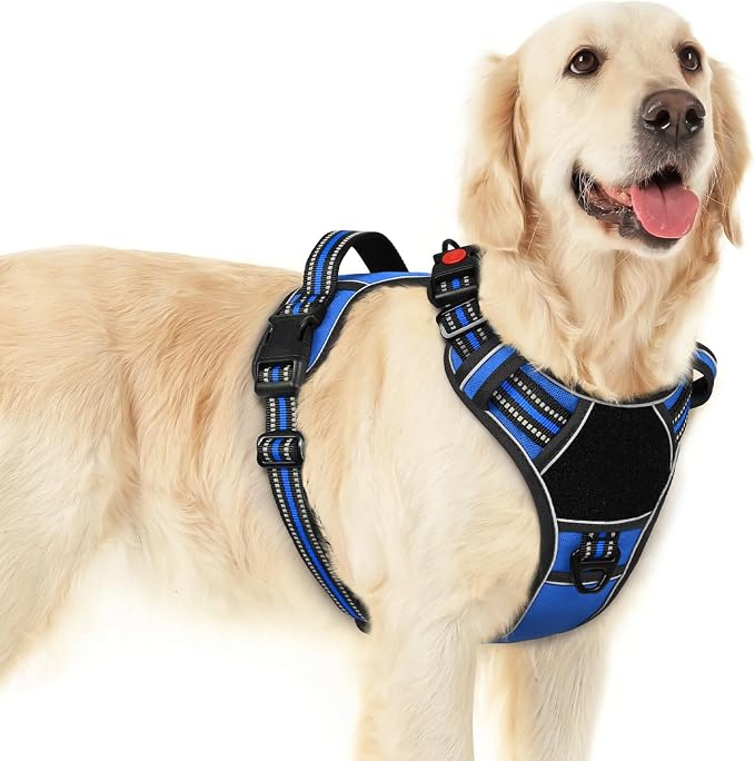 Eagloo Dog Harness No Pull for Large Dogs, Easy On & Off with 3 Buckles | No Choke with Front Clip, Adjustable Fit, MOLLE System, Reflective Vest, Easy Control for Walking, Black & Blue, Large by GoExplorewithEagloo