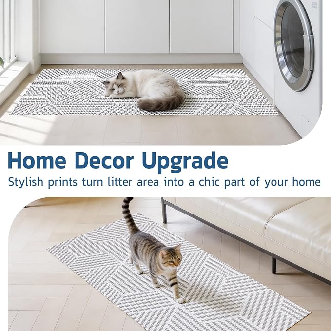 Cat Litter Mat, 40"x25" Jumbo Foam Litter Box Mat | Extra Large Coverage, Soft on Paws, Trimmable Design, BPA-Free Foam, Leak-Proof, Machine Washable, Beige Geo - Image 8
