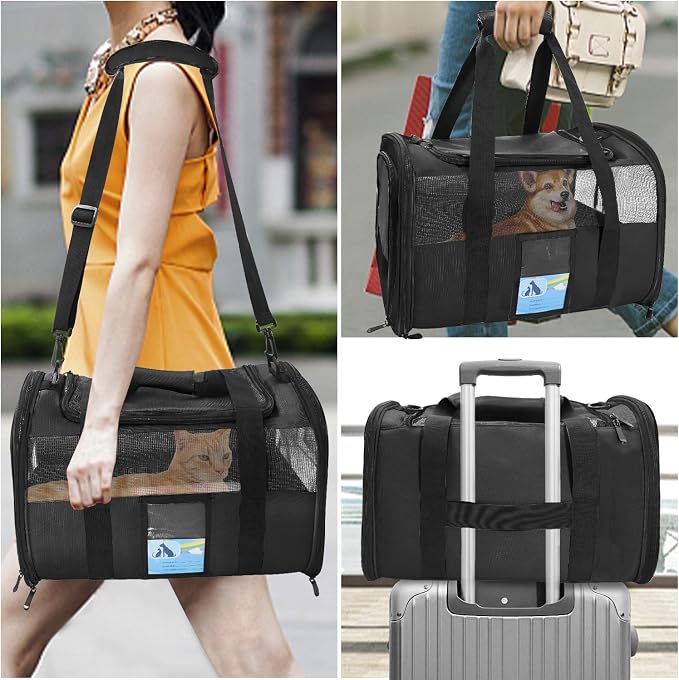 Refrze Pet Carrier Airline Approved, Cat Carriers for Medium Cats Small Cats, Soft Dog Carriers for Small Dogs, TSA Approved Pet Carrier for Cat Dog of 15 Lbs, Puppy Carrier,Black - Image 7