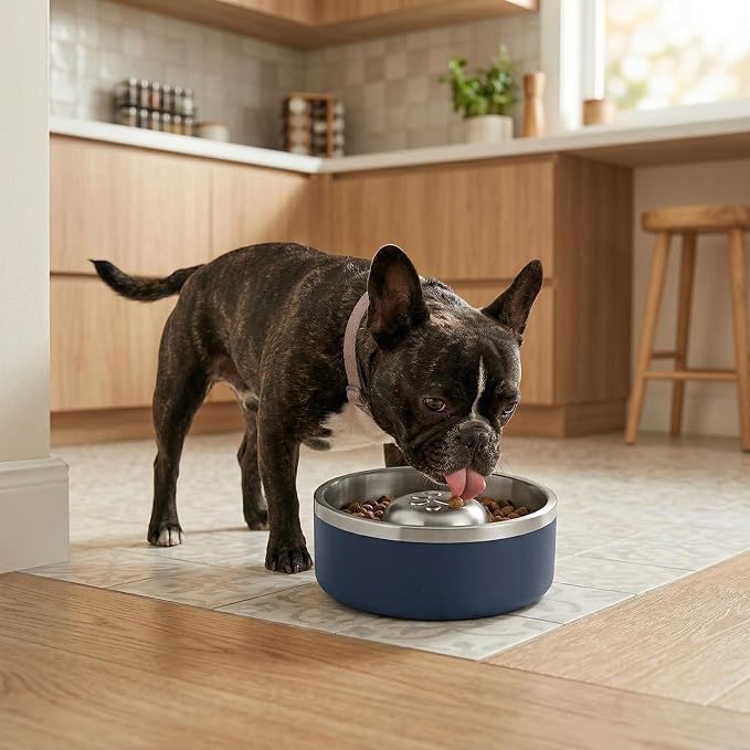 Stainless Steel Slow Feeder Dog Bowl, Heavy Duty Thickened Metal Dog Bowl, Non-Slip Base, Dishwasher Safe, Anti Gulping Feeding Bowl for Small to Medium Dogs & Cats, 56 oz, Dark Blue - Image 4