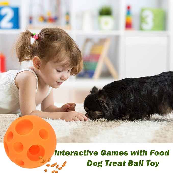Evan Dog Toy Balls, 5 Inch Treat Tricky Ball Food Dispensing Toys Tricky Fun Interactive Dog Toy Food Dispenser Toy Puzzle Toy Ball Dog Chew Toys Ball for Large Medium Slow Feeder Dog Bowls（Orange） - Image 4