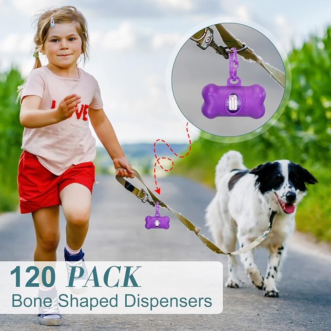 Zhehao 120 Pcs Bone Dog Poop Bag Dispensers with Bags and Hooks, 8 Colors | Compact Dog Waste Bag Holders for Walking, Hiking, Camping and Travel - Image 3